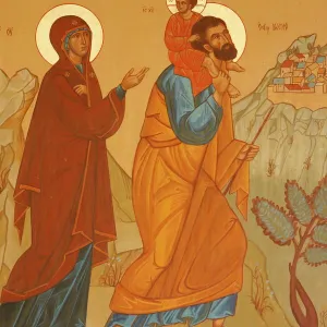 Melkite icon of the Holy Family returning to Nazareth, Nazareth, Galilee, Israel