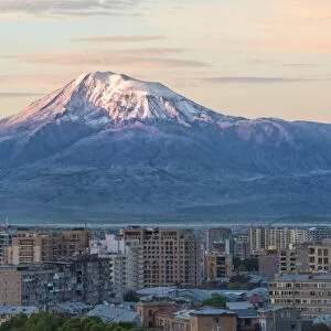 Mount Ararat and Yerevan viewed from Cascade at sunrise, Yerevan, Armenia, Cemtral Asia