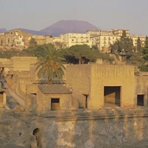 Mount Vesuvius behind the ruins of the Roman resort of Herculaneum