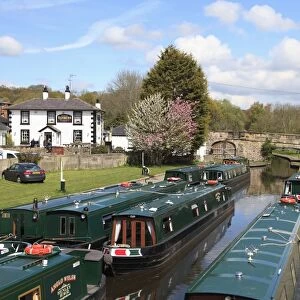 Narrow Boats, Pontcysyllte Canal, UNESCO World Heritage Site, Llangollen, Dee Valley, Denbighshire, North Wales, Wales, United Kingdom, Europe