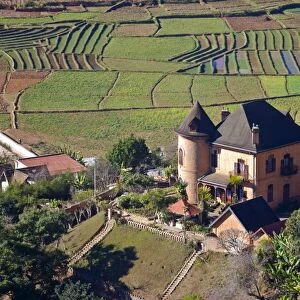 Old colonial house in the rice paddies, Fianarantsoa, Madagascar, Africa
