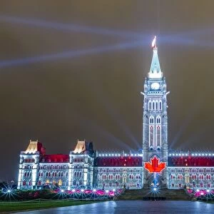 Parliament Hill sound and light show Mosaika, projected onto the capital Parliament Building, Ottawa, Ontario, Canada, North America