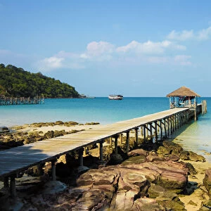 Pier at the beautiful white sand beach on this holiday island, Saracen Bay, Koh Rong