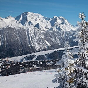 The pistes above Courchevel 1850 ski resort in the Three Valleys (Les Trois Vallees)