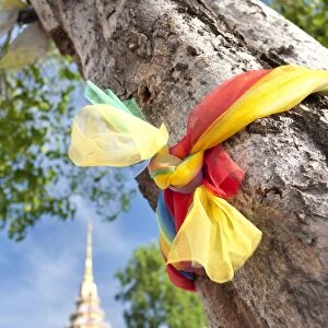 Prayer ribbon, Karon Beach, Buddhist Temple, Phuket Island, Phuket, Thailand, Southeast Asia, Asia