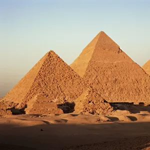 Pyramids at sunset, Giza, UNESCO World Heritage Site, near Cairo, Egypt