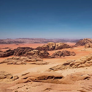 Red sand and rocks in the Wadi Rum desert, Jordan, Middle East