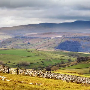 Across Ribblesdale to Ingleborough from above Stainforth near Settle, Yorkshire Dales, Yorkshire, England, United Kingdom, Europe