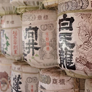 Sake barrels, Itsukushima Shrine, Miyajima, Hiroshima Prefecture, Japan, Asia