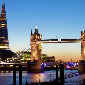 The Shard and Tower Bridge at night, London, England, United Kingdom, Europe