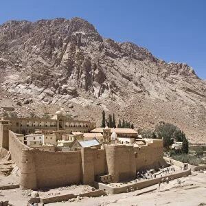 St. Catherines Monastery, UNESCO World Heritage Site, with shoulder of Mount Sinai behind