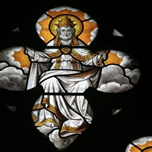 Stained glass window depicting God, Notre Dame de Beaune church, Beaune, Cote d Or