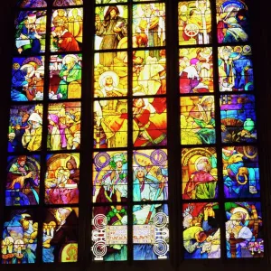 Stained glass windows, St. Vitus Cathedral, Prague, Czech Republic, Europe