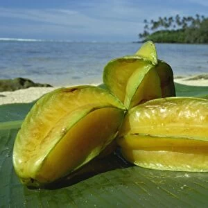 Star fruit on palm leaf, Rarotonga, Cook Islands, Pacific Islands, Pacific