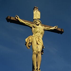 Statue of Jesus Christ, Calvary, near Honfleur, Cotes de Grace, Normandy, France, Europe