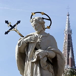 Statue of Saint Joannes Nepomucenus on Wollestraat bridge, Bruges, West Flanders, Belgium