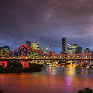 Story Bridge lit up after dark, Brisbane, Queensland, Australia, Pacific