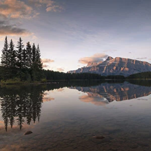 Sunrise at Two Jack Lake with Mount Rundle on the horizon, Banff National Park, UNESCO