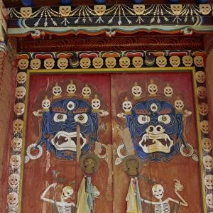 Tantric paintings on doors at Tongren Monastery, Qinghai, China, Asia