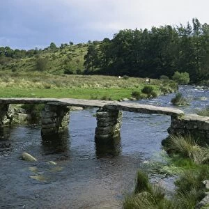 Traditional clapper bridge at Postbridge, Dartmoor, Devon, England, United Kingdom