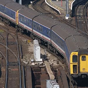 Train leaving Waterloo station, London, England, United Kingdom, Europe