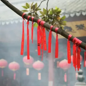 Albero con cime di preghiera e Tempio del Budda in pietra verde a Shanghai nella Cina nell'Asia Albero con cime di preghiera e Tempio del Budda in pietra verde a Shanghai nella Cina nell'Asia