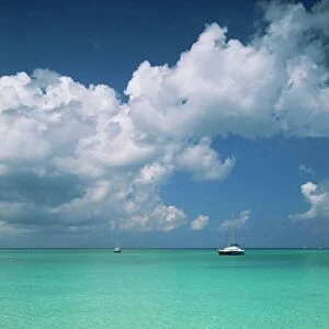Still turquoise sea off seven mile beach, Grand Cayman, Cayman Islands, West Indies