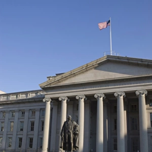 The U. S. Treasury Building with flag flying, Washington D. C. United States of America