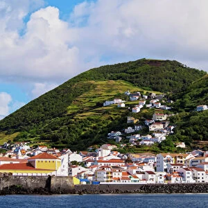 Velas seen from the ocean, Sao Jorge Island, Azores, Portugal, Atlantic, Europe
