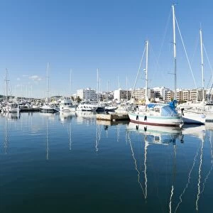 View of the boats, Marina, Santa Eulalia port, Ibiza, Balearic Islands, Spain, Mediterranean, Europe