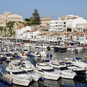 View over harbour and Ayuntamiento de Ciutadella, Ciutadella, Menorca, Balearic Islands