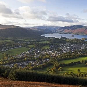 View over Keswick and Derwent Water from the Skiddaw Range, Lake District National Park