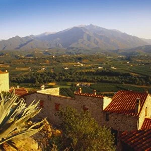 View of Mt Canigou From a Rustic Village, Pyrenees Orientales, Languedoc-Rousillon, France
