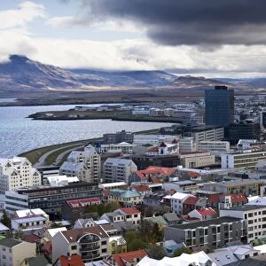 View over Reykjavik from Hallgrimskirkja Church, Reykjavik, Iceland, Polar Regions
