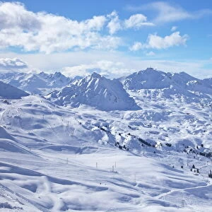 View of slopes near Belle Plagne, La Plagne, Savoie, French Alps, France, Europe