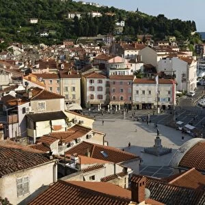 View from above of the Tartini Square, Piran, Slovenia, Europe