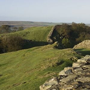 View west at Walltown Crags, Hadrians Wall, UNESCO World Heritage Site