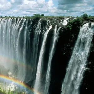 Waterfalls and rainbows, Victoria Falls, UNESCO World Heritage Site, Zambia, Africa