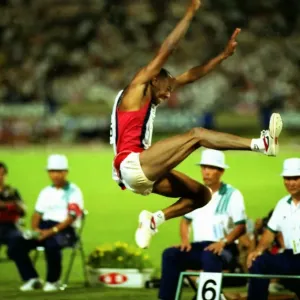 Mike Powell breaks the long jump World Record at 1991 World Athletics Championships print