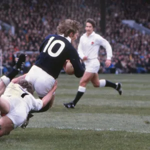 John Rutherford is tackled by Tony Neary - 1980 Five Nations