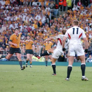 Jonny Wilkinson strikes the World Cup-winning drop goal