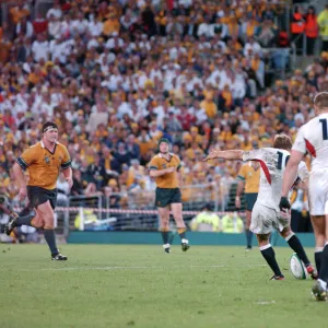 Jonny Wilkinson strikes the World Cup-winning drop goal