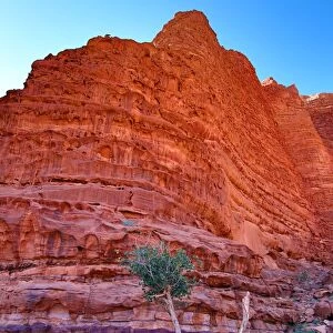 Red rock formations of Khazali Canyon in the desert at Wadi Rum, Jordan