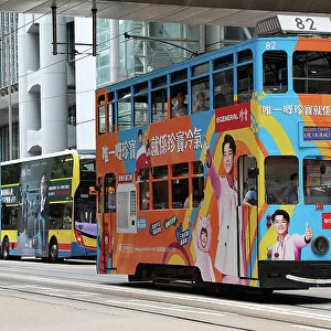 Traditional Hong Kong trams in Central, Hong Kong, China