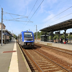 The 17. 30 from Dol de Bretagne to Dinan waiting at Dol de Bretagne station, Brittany