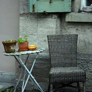 Basket chair and plants