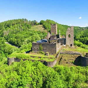 Aerial view at Brandenbourg castle, Tandel-Brandenbourg, canton Vianden, Luxembourg