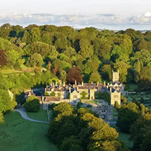 Aerial view of Lanhydrock House near Bodmin in Cornwall, England. Summer (August) 2023