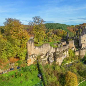 Aerial view at Larochette castle, canton Mersch, Luxembourg