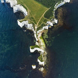 Aerial view of Old Harry Rocks, Jurassic coast, Swanage, Isle of Purbeck, Dorset, England